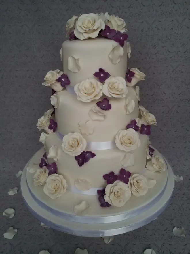 Ivory and Purple 3 Tier Wedding Cake